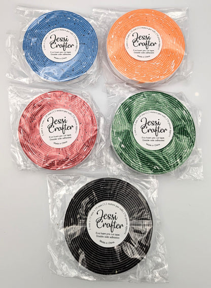 JESSI CRAFTER, Eva Foam pre Cut Tape Rolls, Double Side Adhesive (Dark Colors)