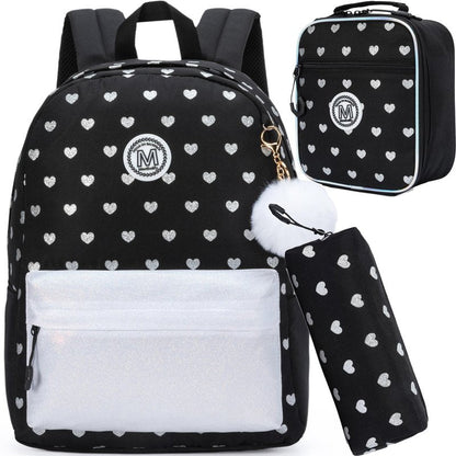 ZBAOGTW Backpack for School Girls Backpack for Girls Travel Backpacks Black Laptop Backpacks Schoolbags for Kids Backpacks Ages 8-10 with Lunch Box Pencil Case Sets for Elementary High School Girl
