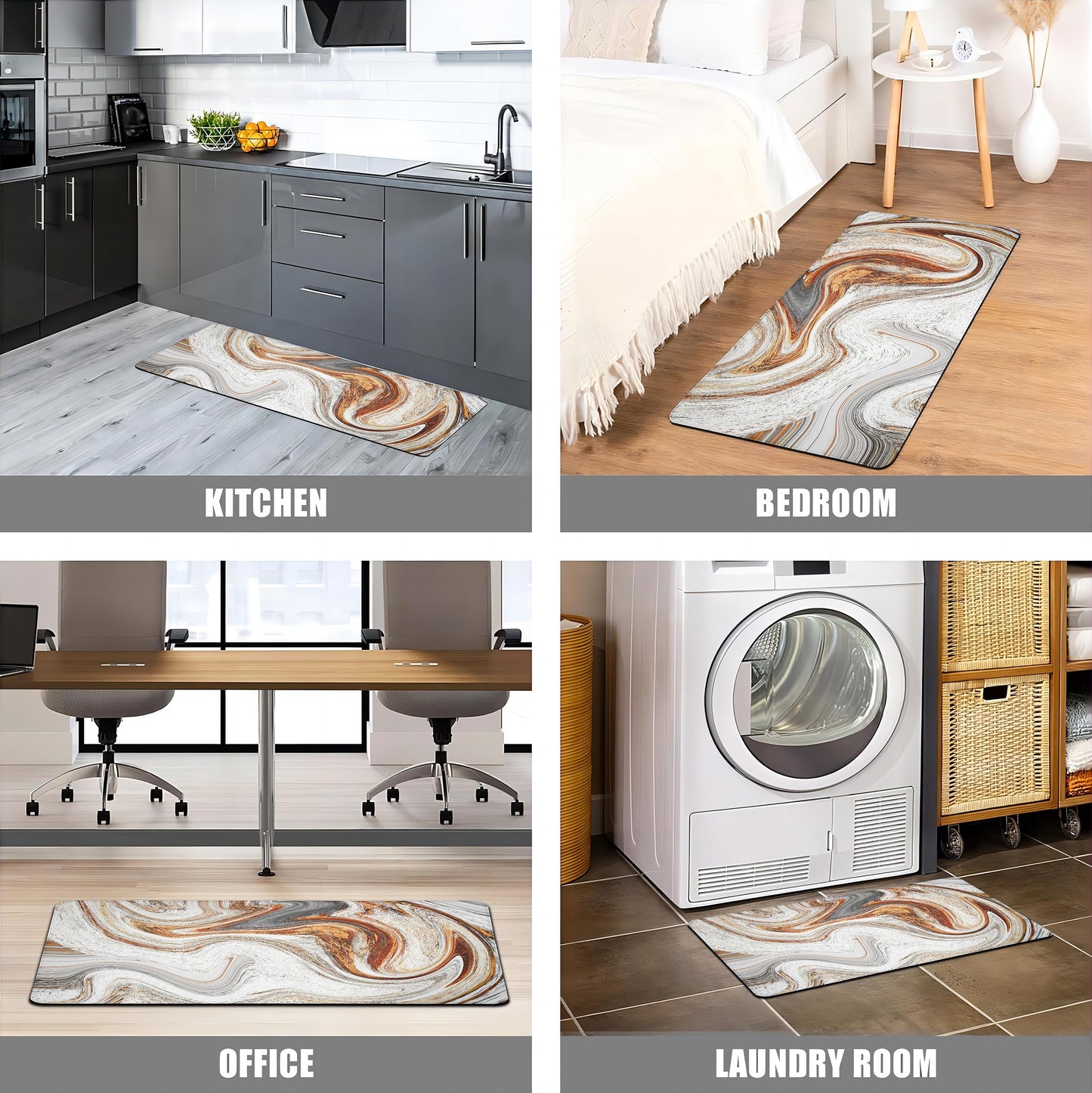 tubeamin Kitchen Mats for Floor Anti Fatigue Floor Marble Cushioned Memory Foam Non Slip PVC Leather Padded Comfort Standing Rugs Set of 2, 17.3x28+17.3x47 Inch,0.4 Inch Thick
