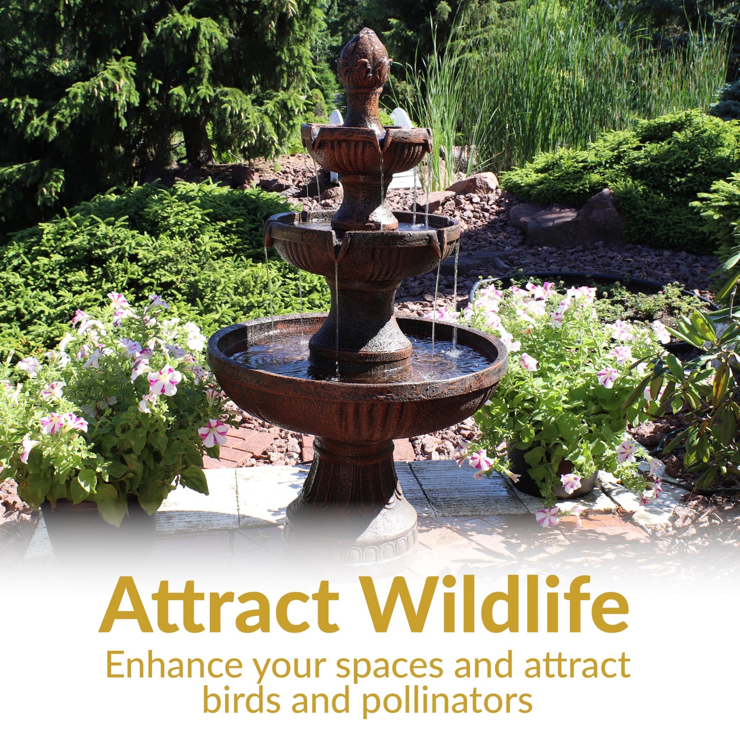 Sunnydaze Flower Blossom 43" Tiered Outdoor Water Fountain - 3-Tiered Outdoor Fountain for Garden, Patio, or Backyard - Earth Finish