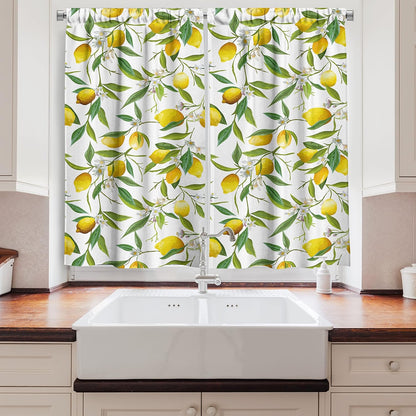 Ambesonne Nature Kitchen Curtains, Flowering Lemon Plant Theme, 2 Panel Set for Kitchen Cafe Decor, 55" x 39", Green