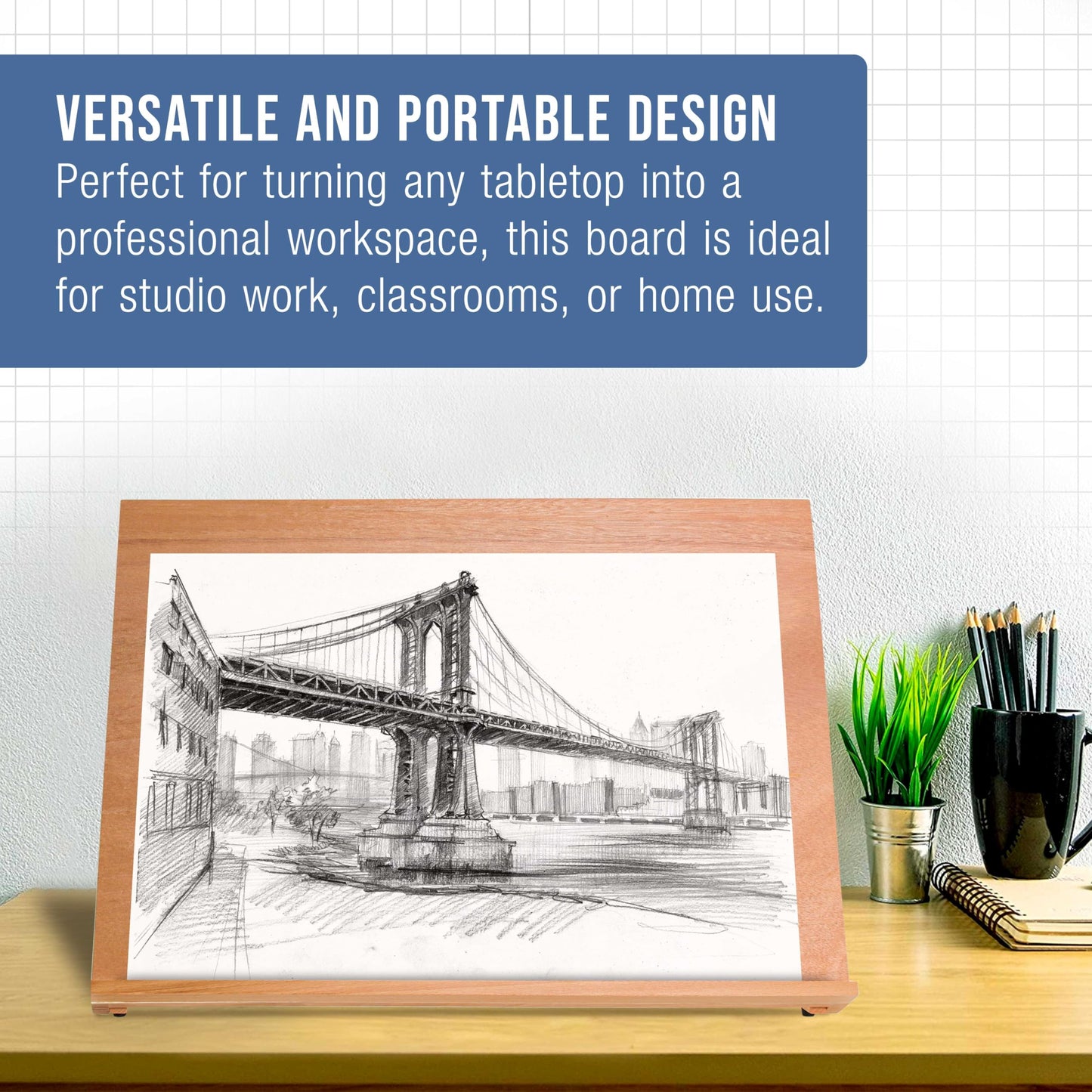 U.S. Art Supply X-Large 25-5/8" x 19" (A2) Wooden Drawing Board, Adjustable Table Top Easel for Painting and Drawing - Drafting Board with 6 Angles, Pencil Ledge, Locking Storage Drawer