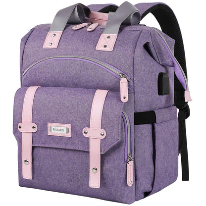FALANKO Laptop Backpack for Women, Anti Theft Backpacks with USB Charging Port RFID Anti Theft Water Resistant,Wide Top Open Work Teacher College Travel Computer Bag for Woman Fits 15.6 Inch Laptop