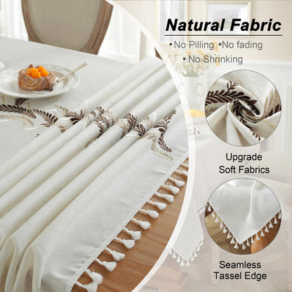 JIALE Tablecloths for Rectangle Tables, Cotton Linen Table Cloth Waterproof Tablecloth Wrinkle Free Farmhouse Dining Tables Cover, Soft Fabric Table Cloths with Tassels, Beige, 55" X 120", 10-12 Seats