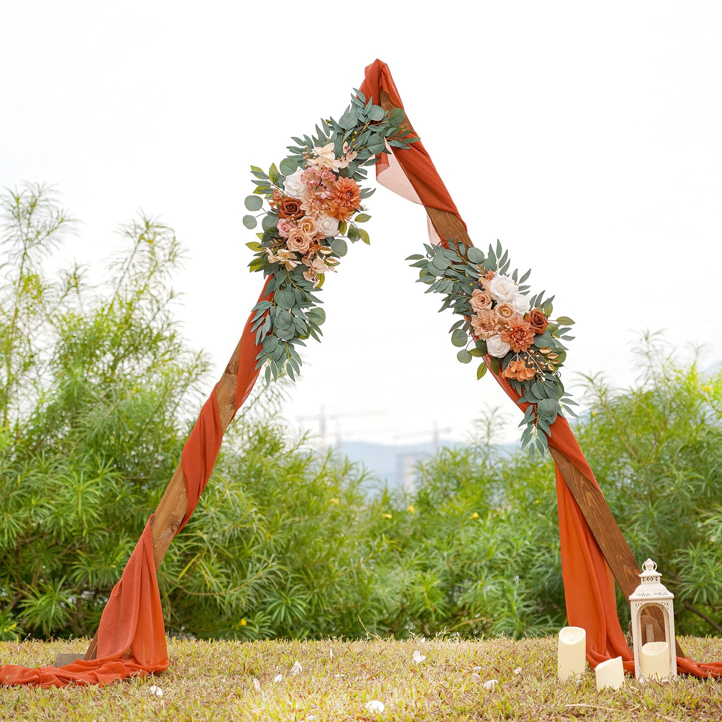 ponatia Wedding Arch Flowers (Pack of 2), Artificial Burnt Orange Flowers for Wedding Welcome Signs Decorations and Arch Flower for Weddings Ceremony Reception (Burnt Orange)