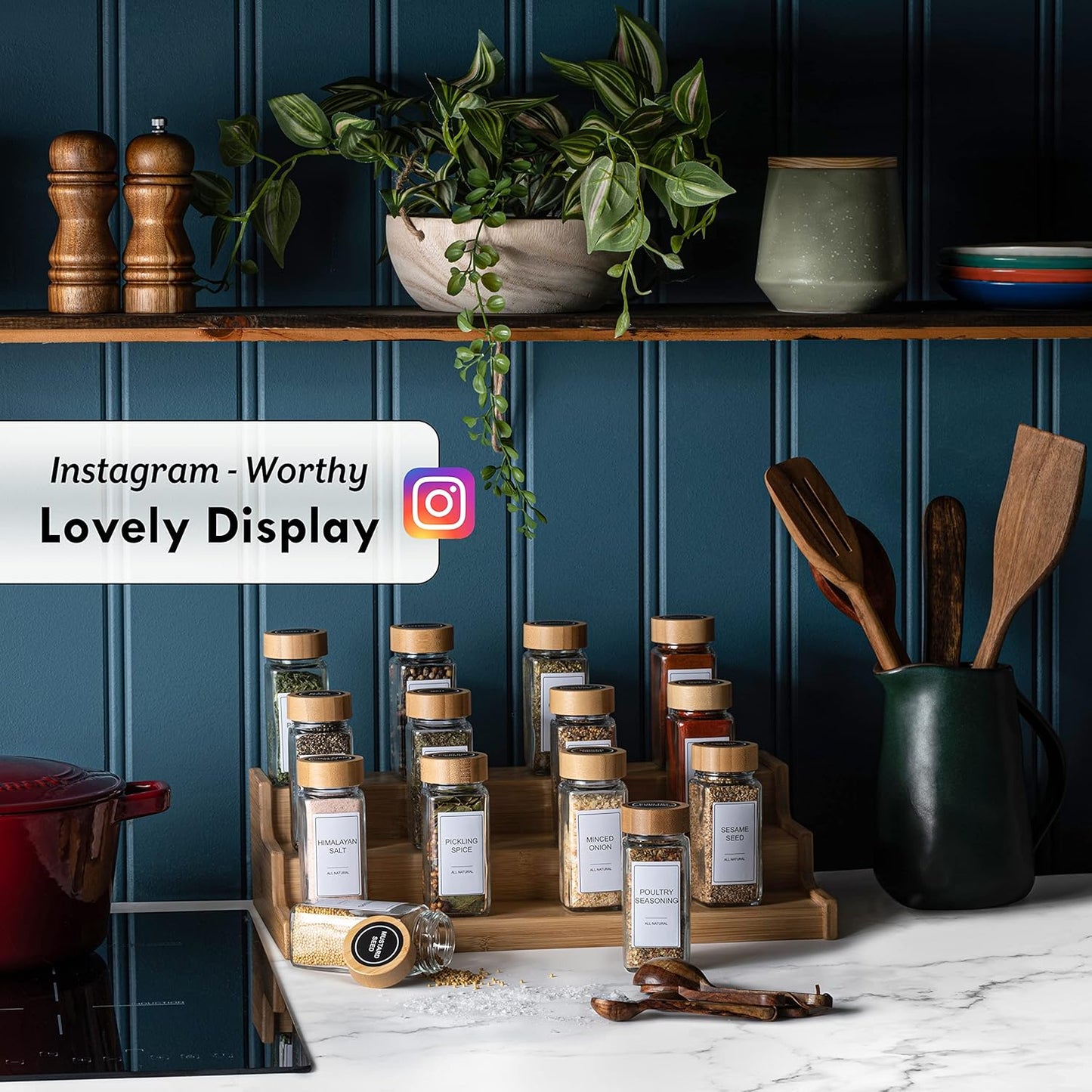 Set, Sets Glass Spice Jars with Label Bamboo Lids & Funnel - Kitchen Airtight Storage Jars with Lids - Spices