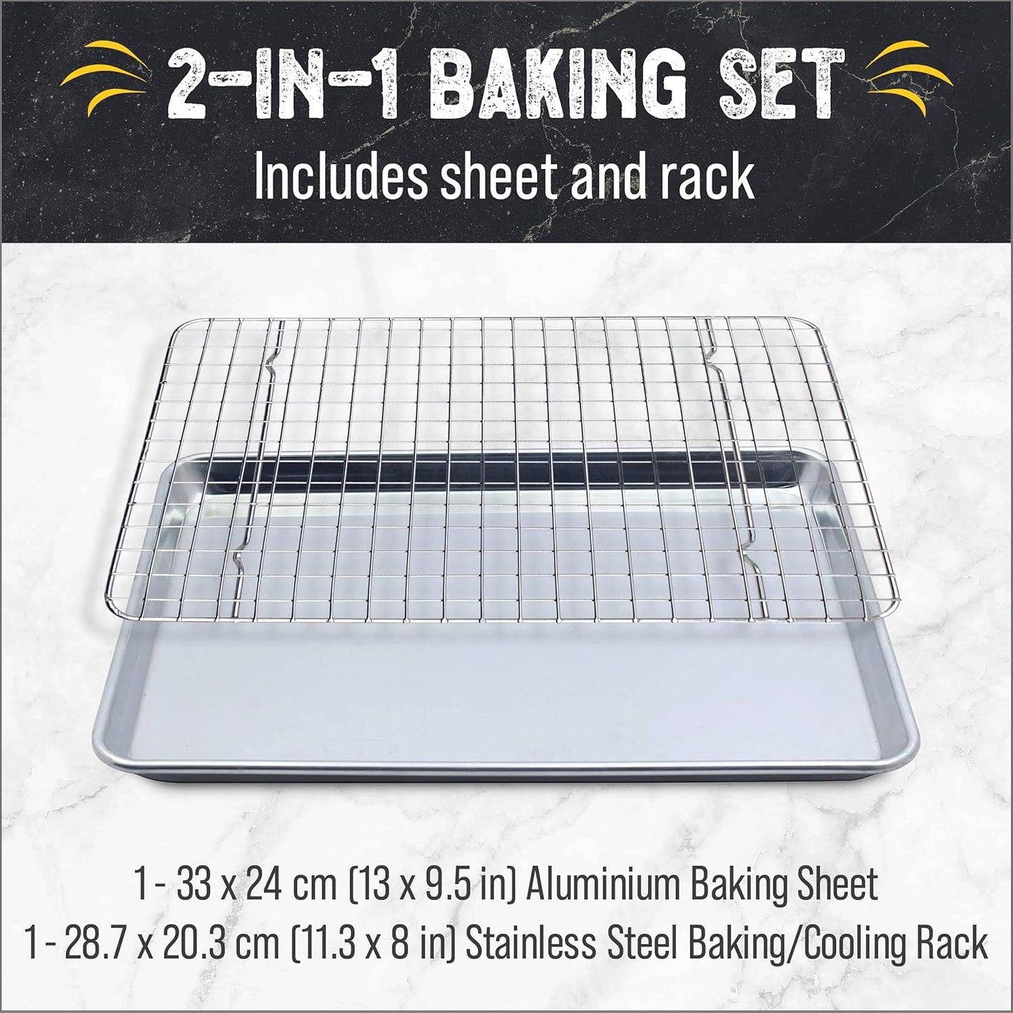 Checkered Chef Baking Sheets for Oven, Quarter Sheet Pan with Stainless Steel Wire Rack, Easy Clean Cookie Sheets,