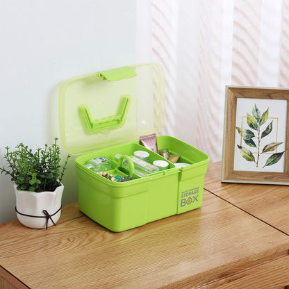 Kinsorcai 11'' Plastic Storage Box with Removable Tray, Multipurpose Organizer and Storage Case for Art Craft and Cosmetic (Green)