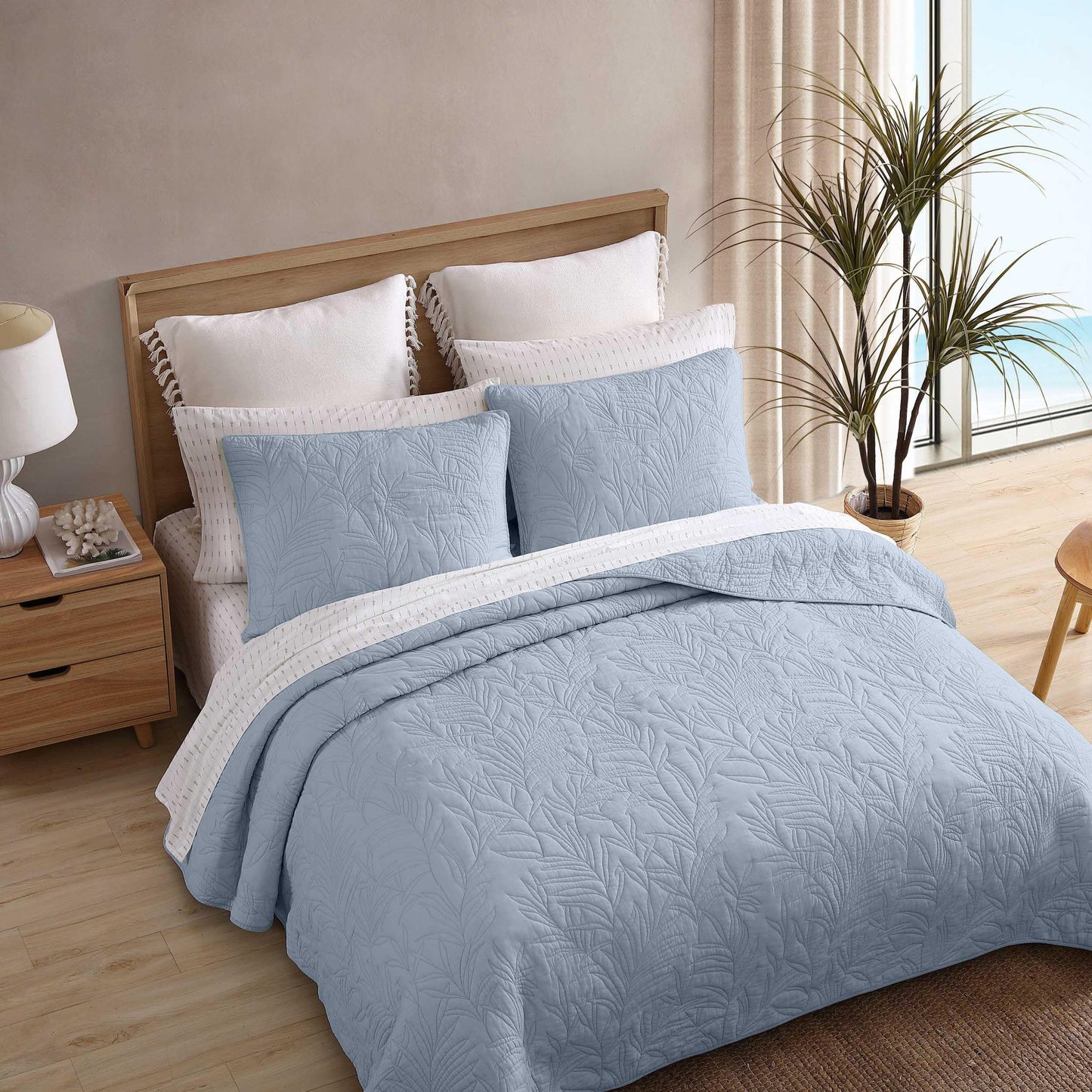 Tommy Bahama - 2 Piece Standard Sham Set, Cotton Bedding with Envelope Closure, Pre-Washed for Added Softness (Costa Sera Blue, 21x27)