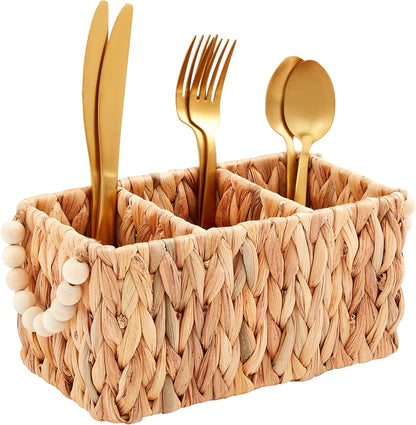 Mud Pie Woven Utensil Set - 9" x 4.5" - Brown