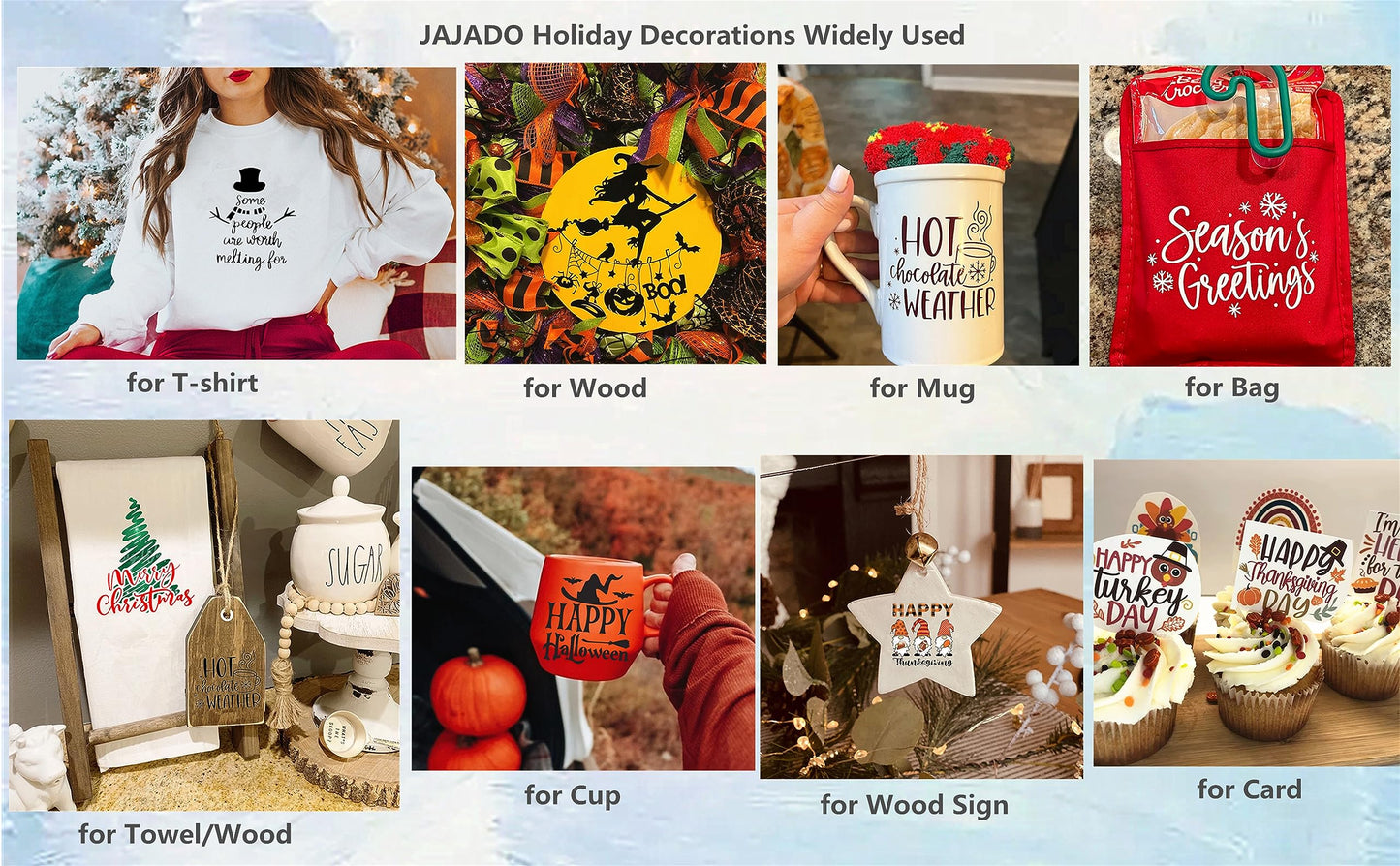 JAJADO Reusable Adhesive Christmas Silk Screen Transfers 9 Pcs, Silk Screen Stencils Xmas Winter Holiday Screen Print Stencils for Painting on Wood, T-Shirt, Mug, Window, DIY Christmas Home Decor