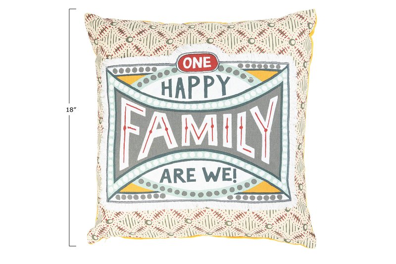 Creative Co-Op One Happy Family are We! Reversible Cotton Stamp Pillow with Solid Back (DF2555)