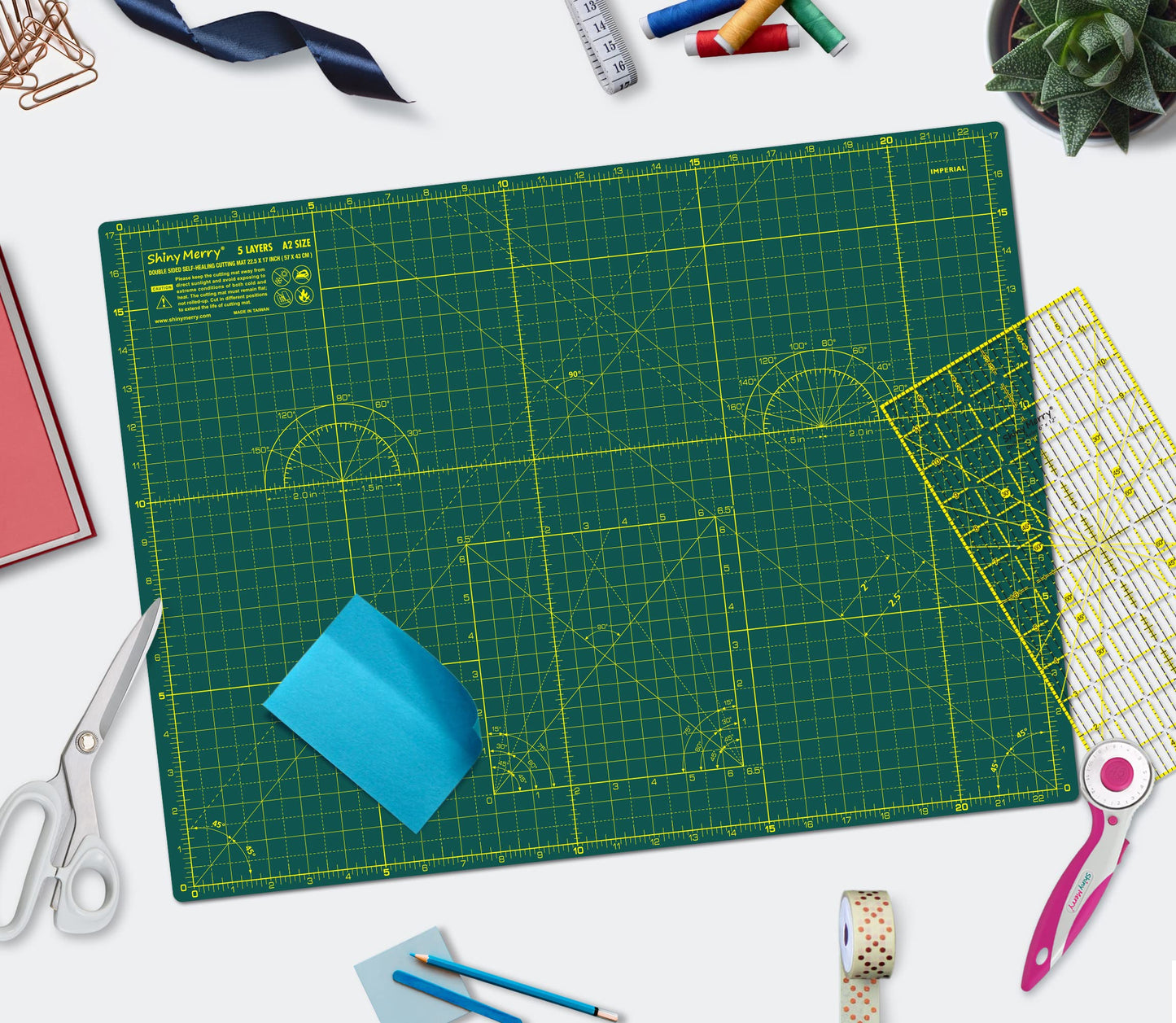 Shiny Merry Self Healing Cutting Mat A2 18"x24" – Double Sided 5-Ply Craft Mat for Sewing, Quilting, Fabric, Scrapbooking – Green/Green