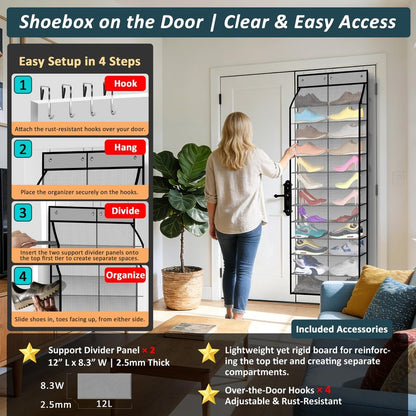 Kotkn 24-Pair Over Door Shoe Organizer for Family & Kids, Double Sided | Hanging Storage for Sneakers, Boots, Toys & Room Organization-Graphite Gray