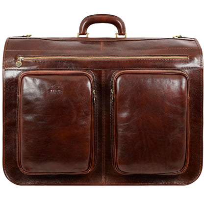 Time Resistance Leather Garment Bag - Slim Suit Duffel Carry-On Suitcase for Dress Protection (Brown)