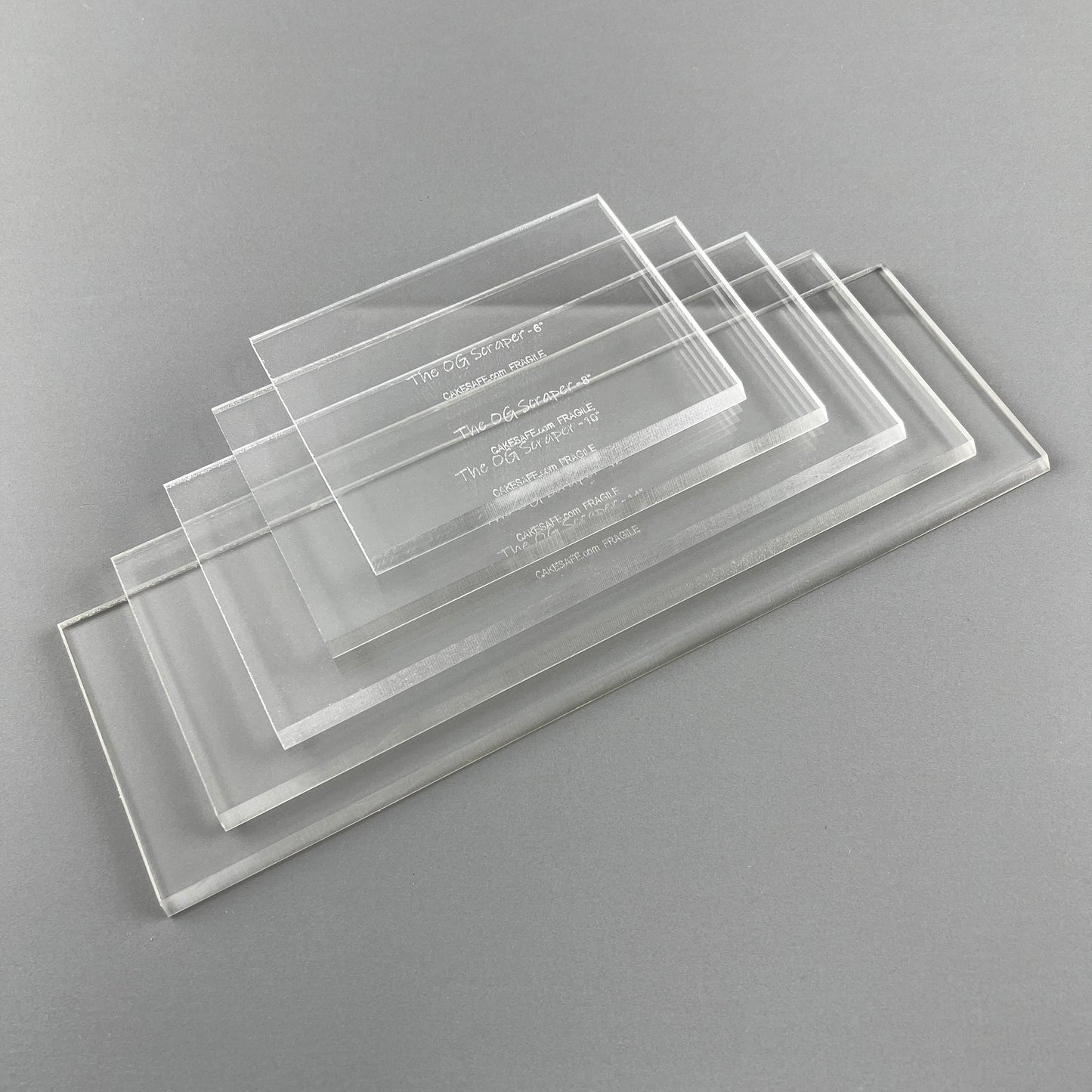CAKESAFE 8 Inch OG Scraper-Clear Acrylic Cake, Icing, and Butter Cream Smoother with Beveled Edge