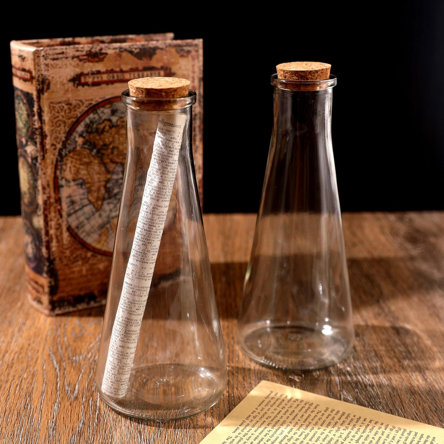 Magic Season Decorative Glass Bottles with Cork Stoppers (350 ml Tapered Bottles / 2 Pcs)