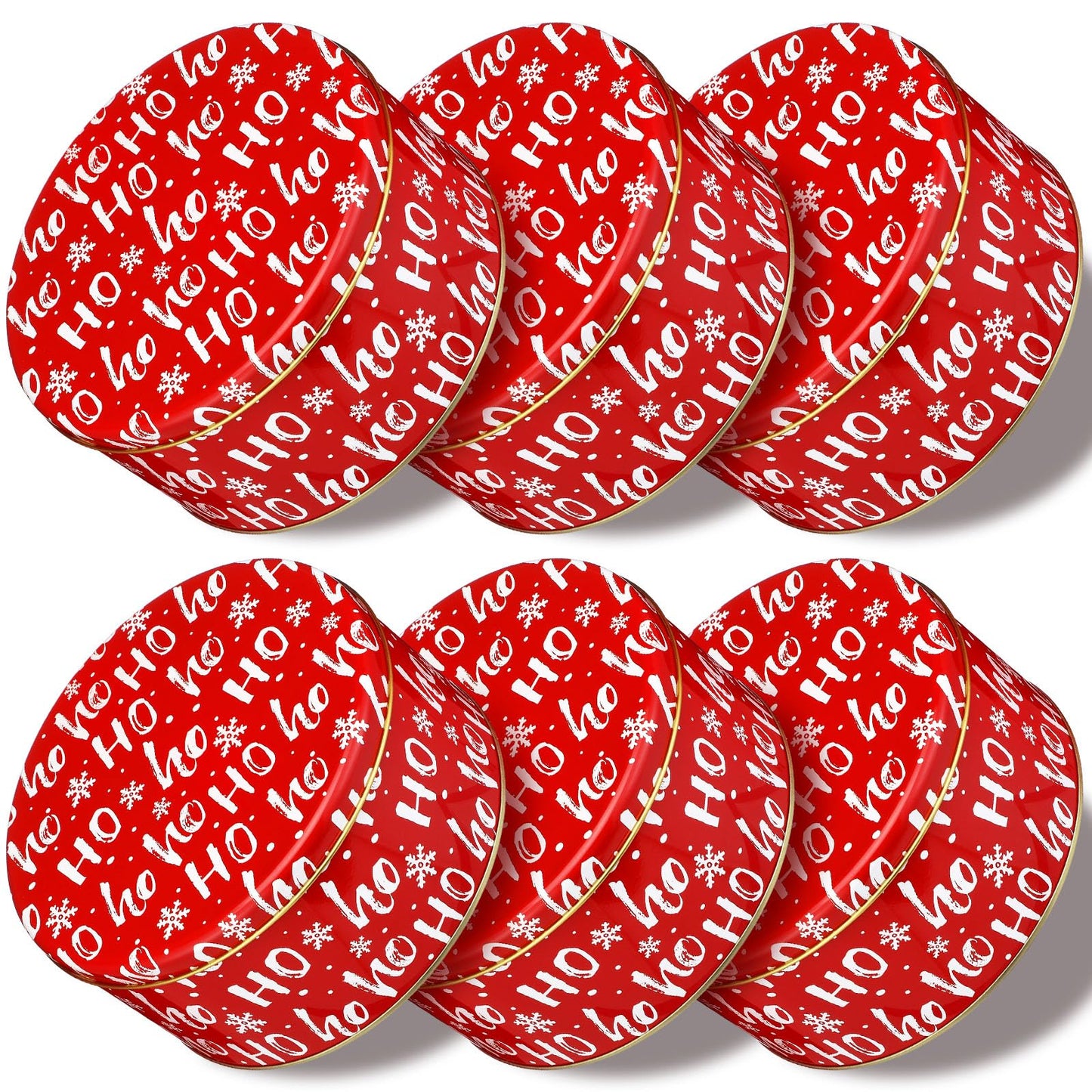 Suttmin 6 Pcs 6.6 Inch Christmas Cookie Tins with Lids Round Metal Red Snowflake Tin Containers for Gift Giving Decorative Storage Box for Holiday Baking Chocolate Snack Party Favors
