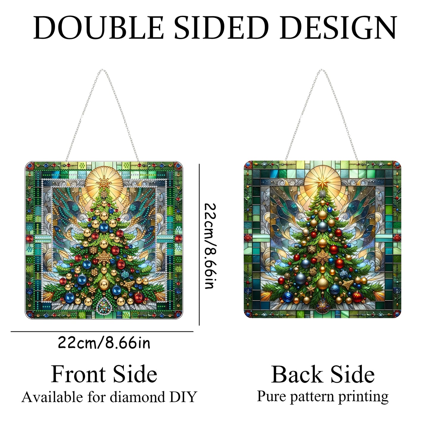 JJFox DIY Acrylic Diamond Art Painting Wreath Kits Special Shaped Rhinestone Diamond Art Window Pendants Home Garden Wall Hanging Kits Hanging Ornament，Double Sided(Christmas Tree-1)