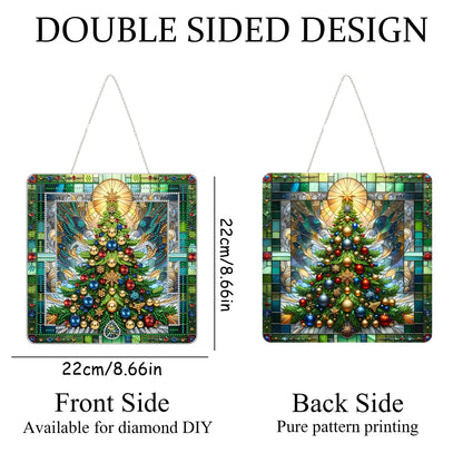 JJFox DIY Acrylic Diamond Art Painting Wreath Kits Special Shaped Rhinestone Diamond Art Window Pendants Home Garden Wall Hanging Kits Hanging Ornament，Double Sided(Christmas Tree-1)