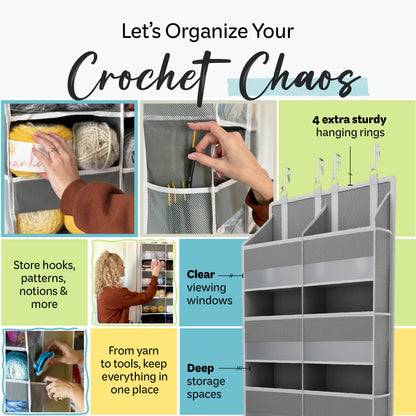 BOBBLE + PUFF Over Door Yarn Storage Organizer with 8 Large Compartments & 10 Mesh Side Pockets for Crochet Accessories & Knitting Supplies, Closet Organization & Home Improvement, 44lbs Weight Limit