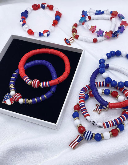 1461Pcs Red White Blue Beads for Bracelet Making Kit 4th of July Patriotic Beads for Jewelry Making Independence Day Clay Stars Acrylic Pearl Letter Bead with America Flag Heart Hat Pendant Charms
