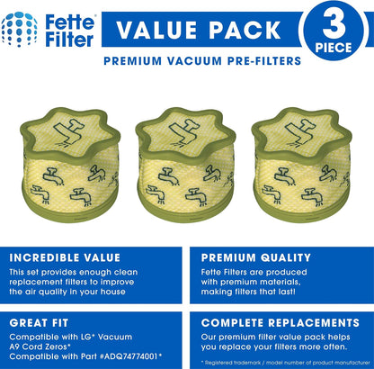Fette Filter - A9 Premium Vacuum Replacement Pre Filter Compatible with LG Vacuum Cleaner (3 Pack)