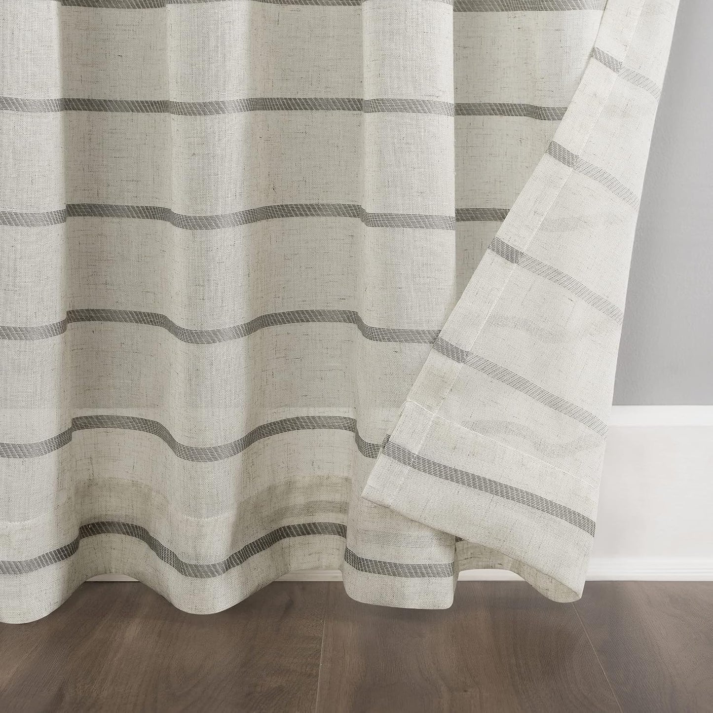 Clean Window Twill Stripe Anti-Dust Sheer Curtain Panel, 52" x 84", Allergy/Pet Friendly, Gray