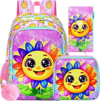 gxtvo 3PCS Girls Dog Bookbag, 16" Kids Backpackwith Lunch Box, Water Resistant School Bag for Elementary Preschool Toddler