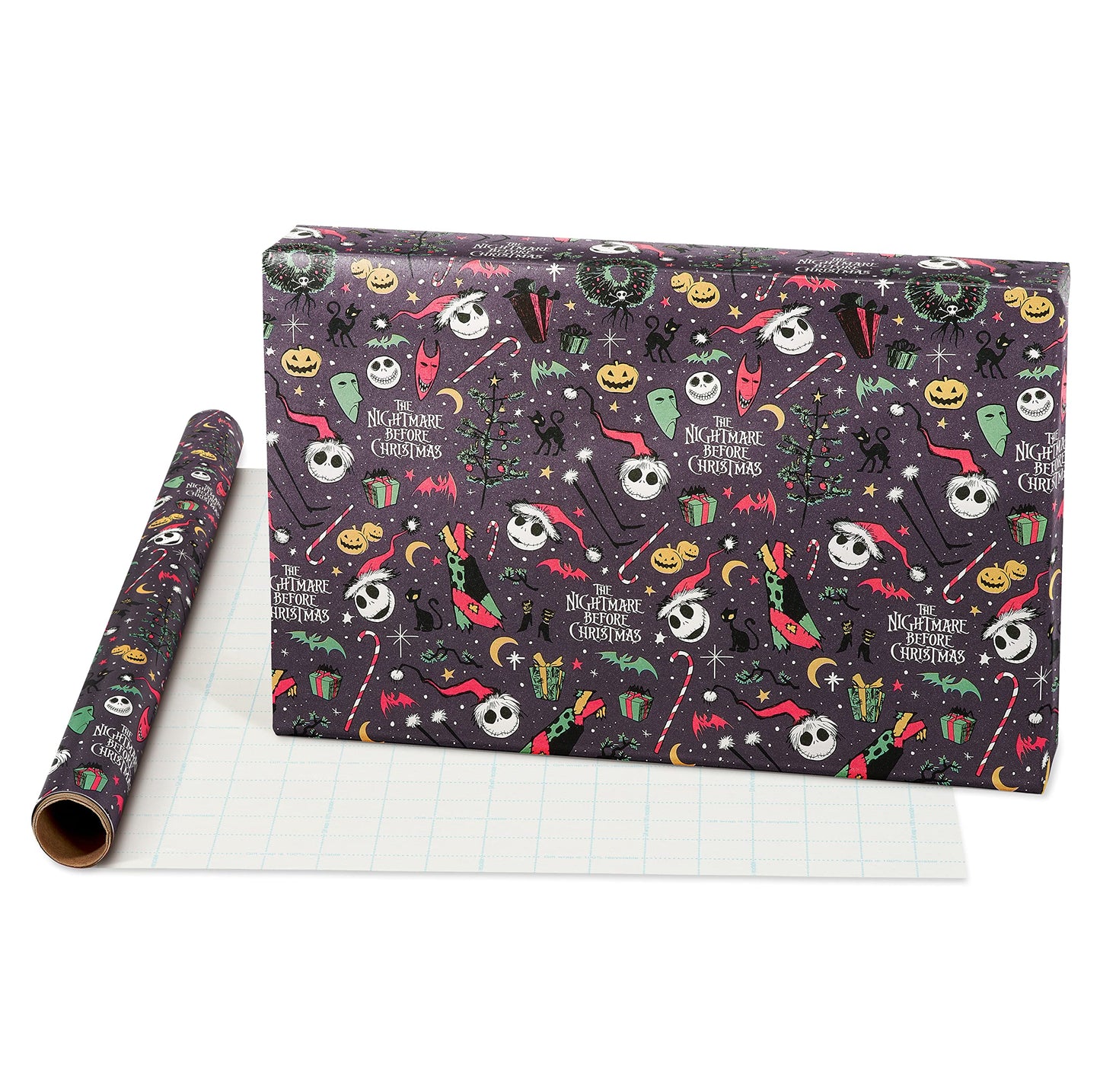 American Greetings Nightmare Before Christmas Christmas Wrapping Paper Rolls, Black and Red Holiday Gift Wrap (105 sq. ft., 3 Rolls-30 in. x 14 ft., Cut Lines) Jack Skellington, Oogie Boogie, Cosmo
