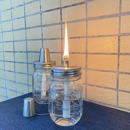 Yitee Mason Jar Tabletop Torch Kits,4 Pack Longlife Fiberglass Wicks,Stainless Steel Mason Jar Lids Caps Included,Outdoor Deck Oil Lamp Torch,Patio Xmas Decor