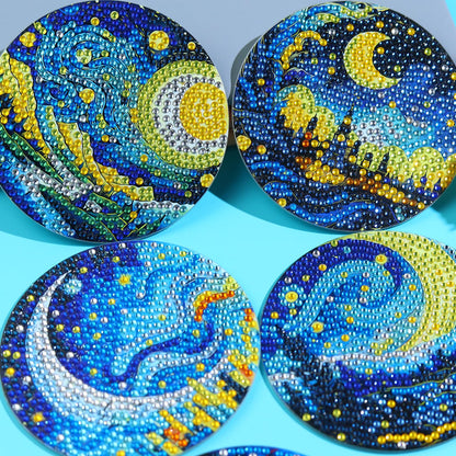 8 PCS Moon Diamond Art Coasters Kits, Diamond Painting Coasters with Holder Set of 8, DIY Drink Coasters Art Crafts Supplies for Adults Cup Mat for Home Decor House Warming Gifts Non-Slip 3.9inch
