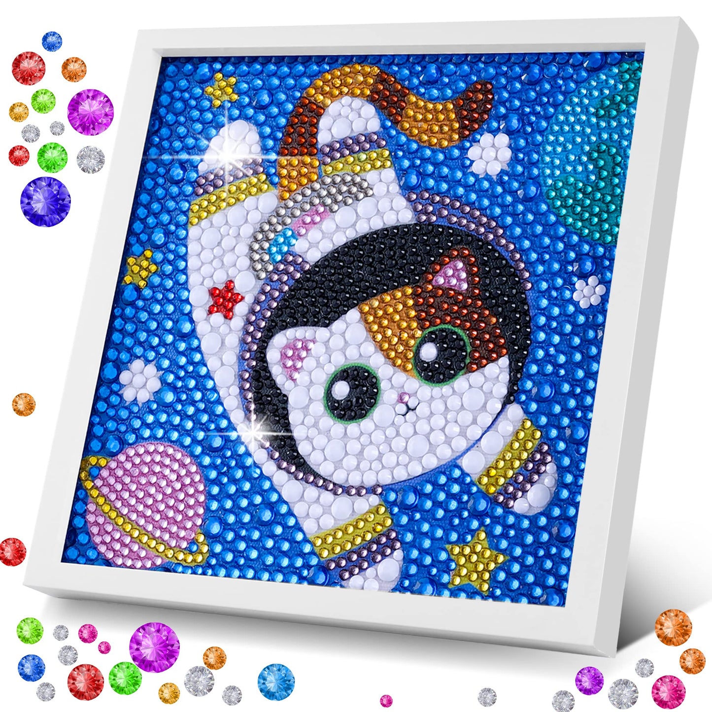 ZALIAFEI Space Cat Diamond Art Kits for Kids, Diamond Art for Holiday, Gem Art Kits for Girls Birthday Gift, Arts and Crafts for Ages 8 10 12