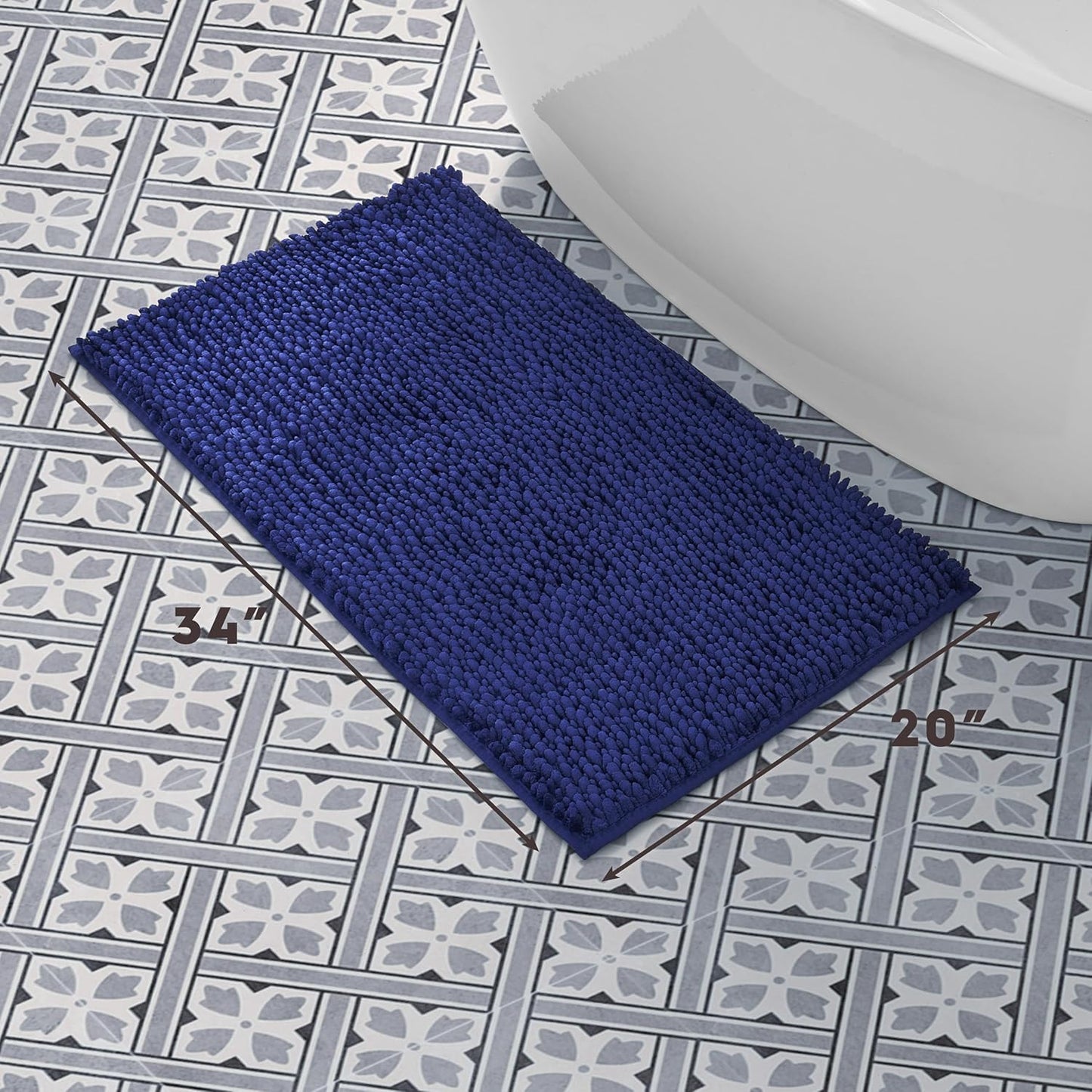 Laura Ashley Butter Chenille Bath Rug, Non Slip Shaggy Bathroom Mat for Tub and Sink - (20" x 34") Navy
