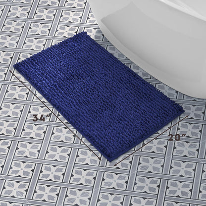Laura Ashley Butter Chenille Bath Rug, Non Slip Shaggy Bathroom Mat for Tub and Sink - (20" x 34") Navy