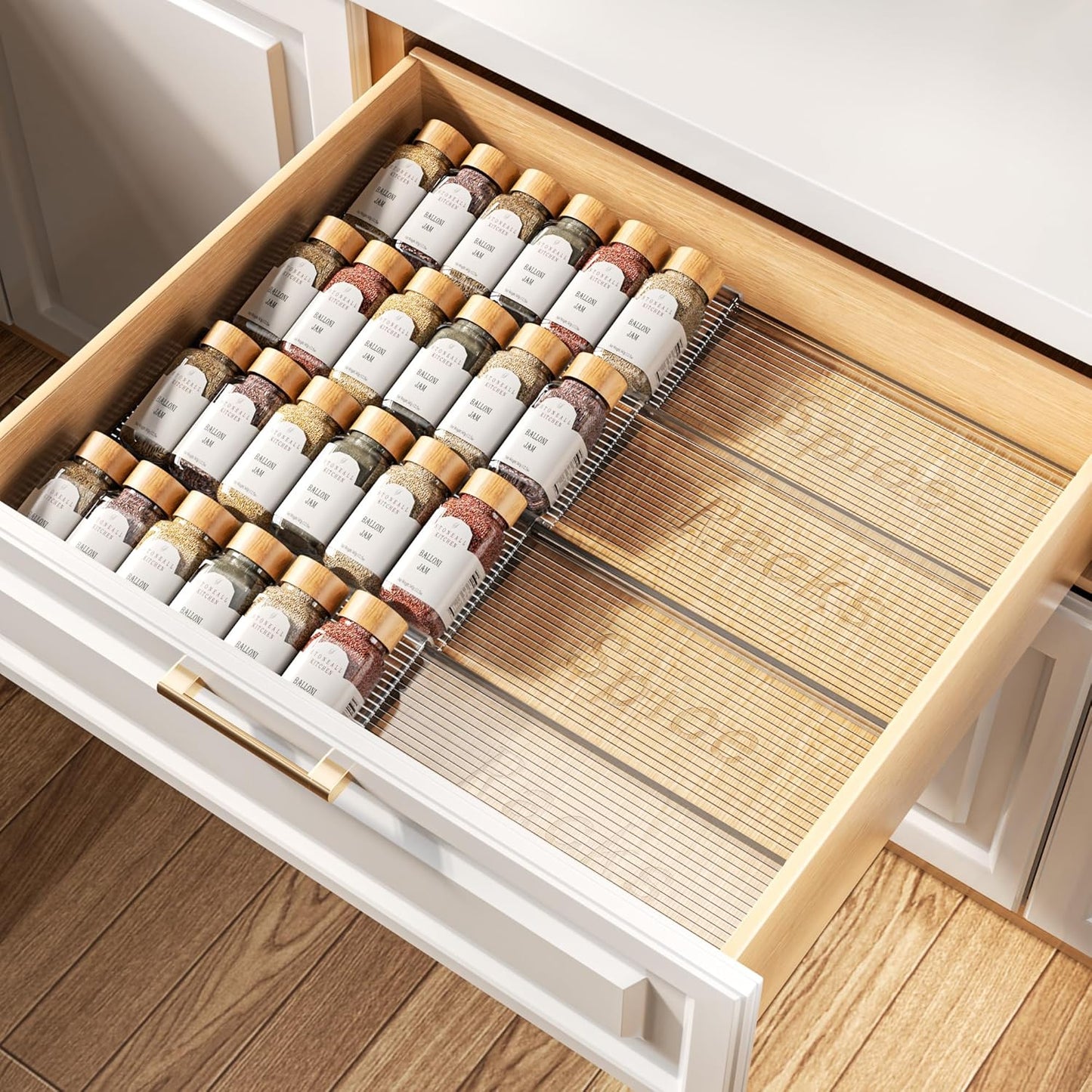 Spice Drawer Organizer, 4 Tier 4 Pack Clear Acrylic Seasoning Organizer, Expandable Kitchen Spice Rack (Jars not