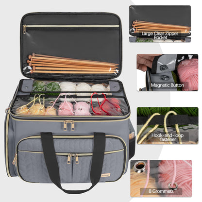 Large Knitting Bag Yarn Storage Organizer,Portable Crochet Tote Bag,Yarn Bags for Crocheting On The Go for Knitting Needles, Crochet Hooks, Knitting Accessories, Unfinished Project