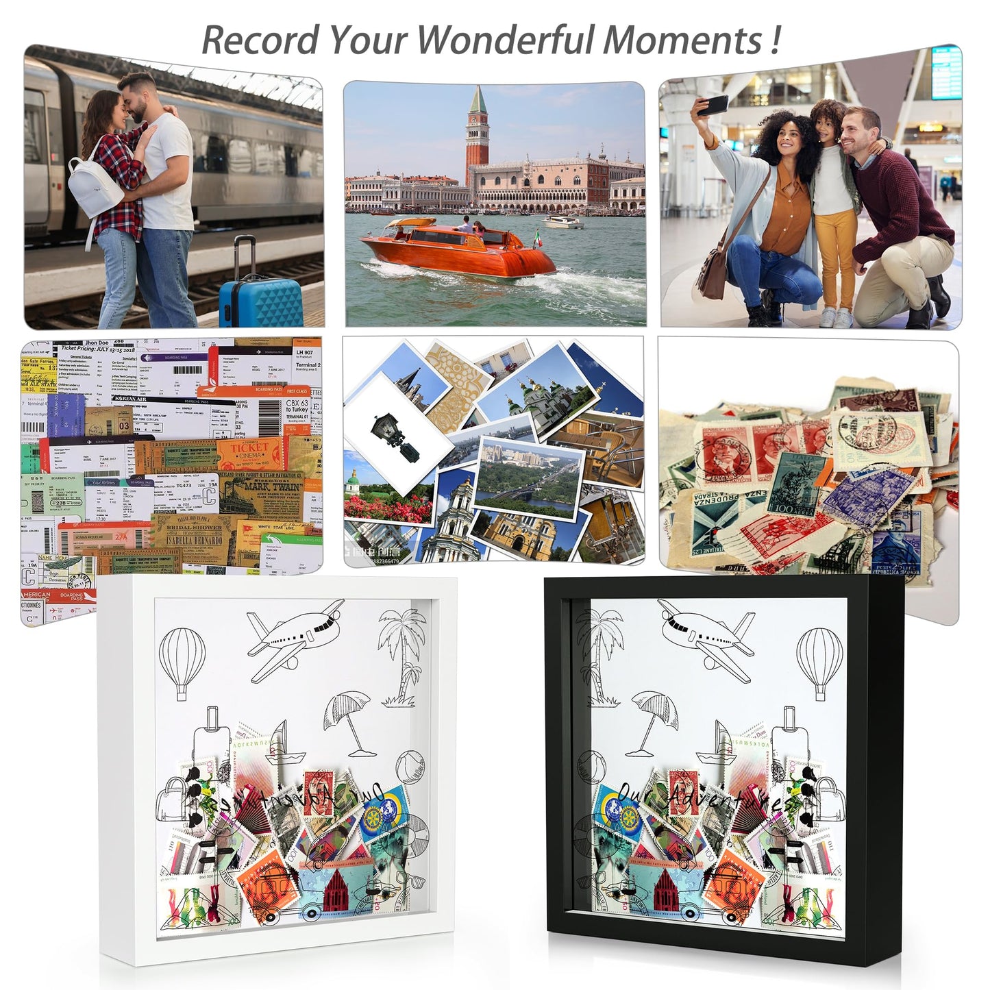Jackma Travel Tickets Collection Shadow Box Frame, Funny Display Box for Collecting Tickets of Sporting Travelling Events – Piggy Bank Frame Memory Box with Slot on Top, Black 12x12”