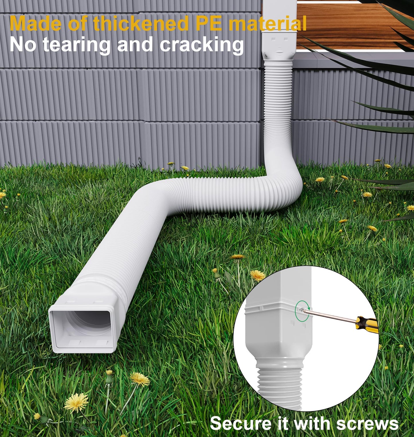 Ogutter Rain Gutter Downspout Extensions, Downspout Extender for Rainwater Drainage Flexible, Extendable 58"+66" Down Spout Drain Extension Pipes (2 Pack, White)