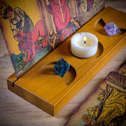Curawood Tarot Card Holder Stand, 3-Card Stand with Etched Moon - Witchy Gifts for Women, Tarot Accessories