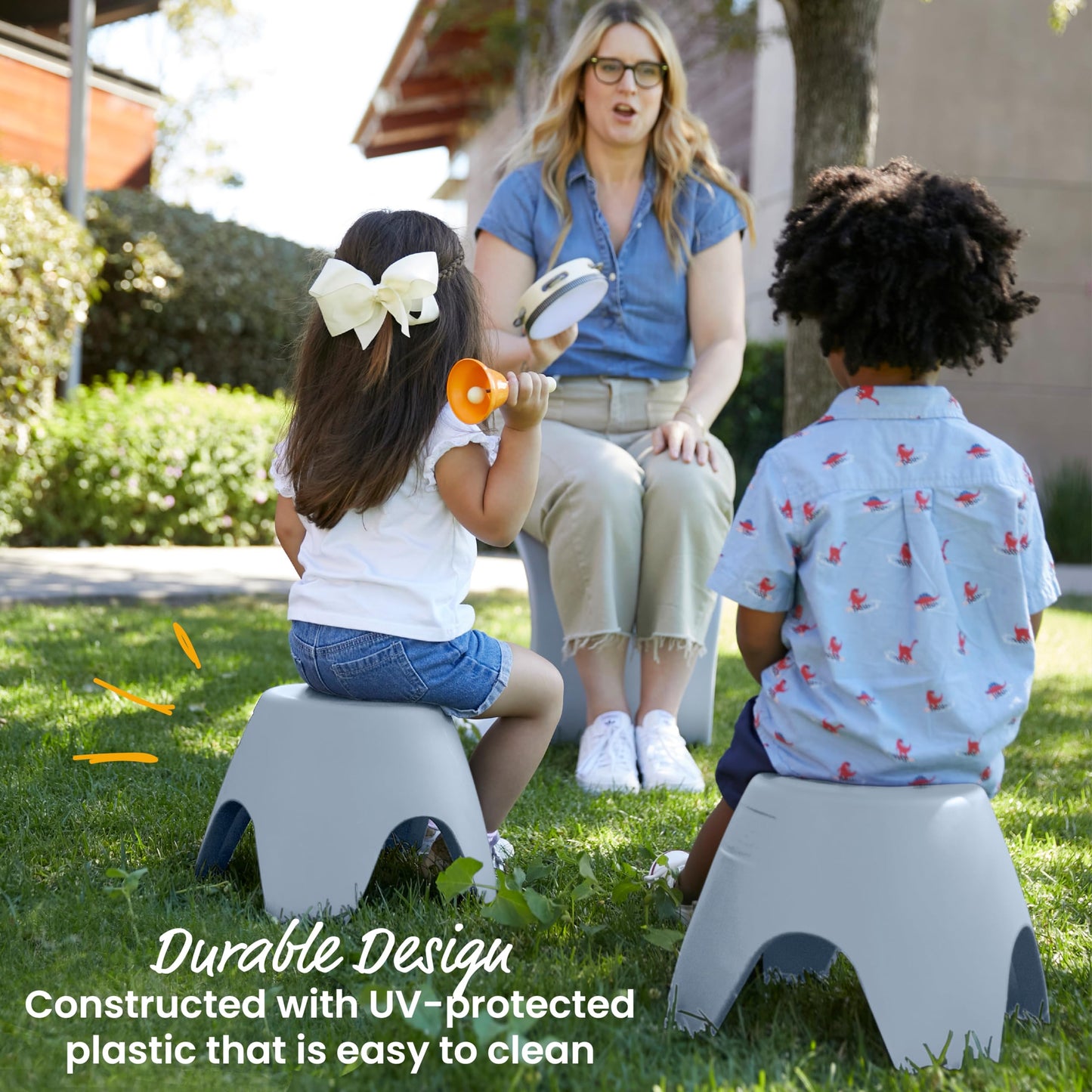 ECR4Kids Ayana Stool Set, Flexible Seating, Light Grey, 2-Pack