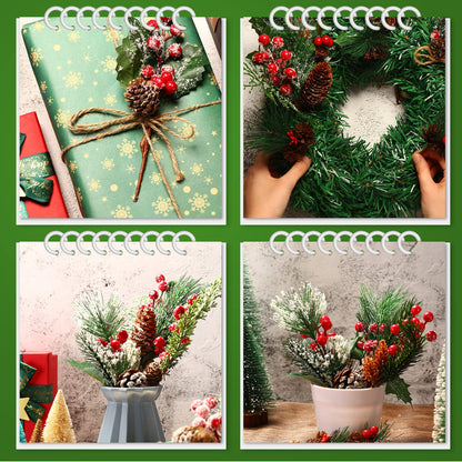 Yunsailing 37 Pcs Artificial Christmas Tree Picks Faux Cedar Holly Pine Stems with Red Berries Christmas Tree Picks Decorations for Xmas Winter Holiday DIY Crafts Wreath(Classic)