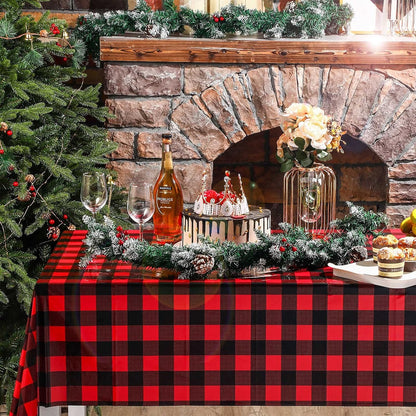 Breling Christmas Buffalo Plaid Table Cover, Red and Black Lumberjack Checkered Tablecloth, Disposable Tablecloth for