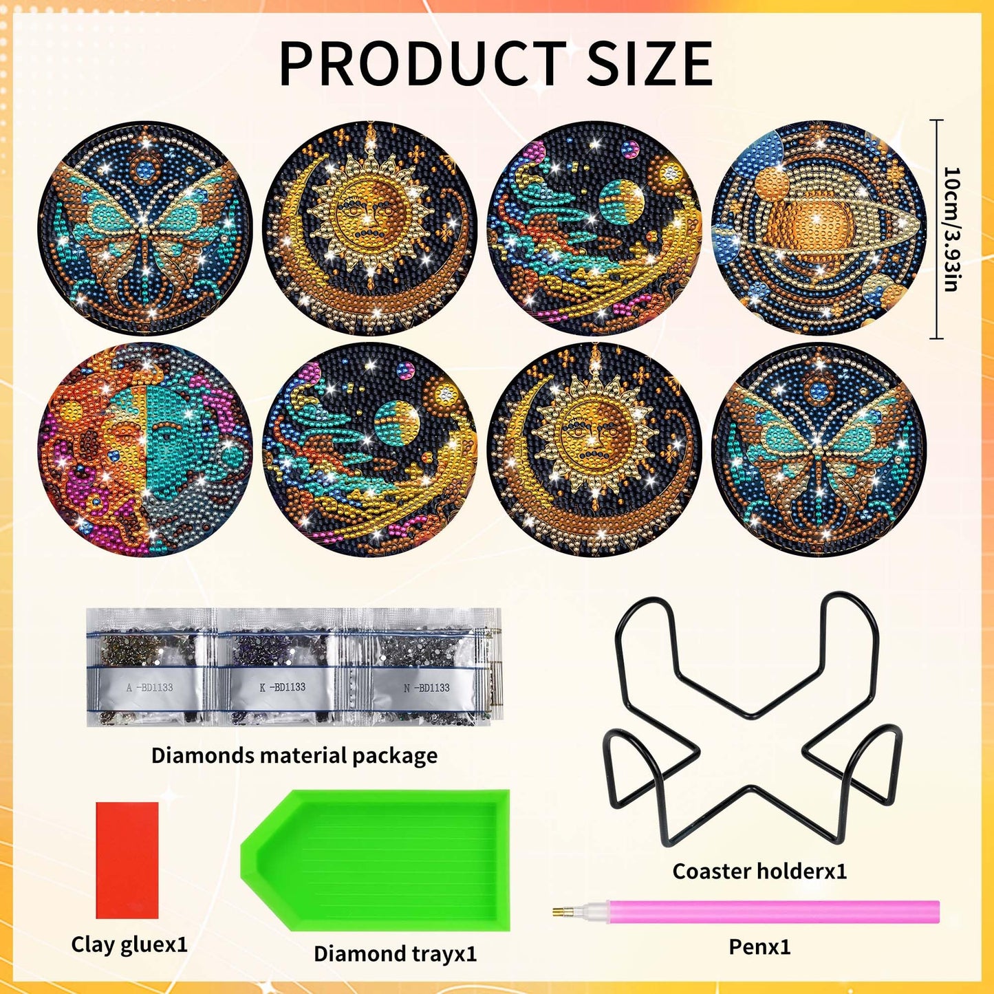Mystical Moon Diamond Art Coasters: 8 Pcs Witchy Diamond Painting Coaster with Holder and Cork Pads, Celestial Diamond Art Coasters for Adults Beginners DIY Crafts Home Decor Gifts