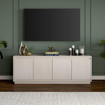 Henn&Hart TV Stand for TVs up to 75'' with 2 Concealed Storage Cabinets and Adjustable Shelves for Living Room, Family Room, or Office, Alder White