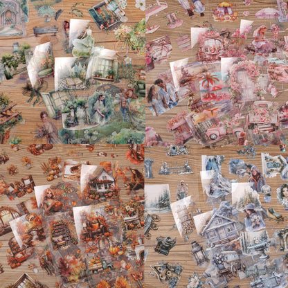 Auguro 4 Books for Seasons Stickers for Scrapbooking 480 Pre-Cut Pet Transparent Stickers for journaling Spring Summer Fall and Winter Sticker
