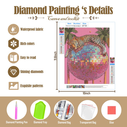Kemingni 3 Pack Sleeping Leopard Diamond Painting Kit, Maximalist Funky Disco Ball Leopard Diamond Art Kits for Adults Beginners, Full Drill Gem Painting for Home Wall Decor, 9.8x11.8 Inch