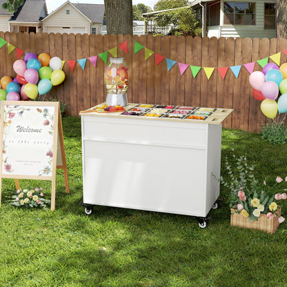 GDLF Charcuterie Cart with Stainless Steel Food Pans, Mobile Pizza Topping & Salad Bar Station, Buffet Serving Table for Home, Party & Catering