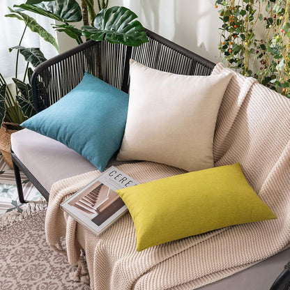 MIULEE Decorative Outdoor Throw Pillow Covers - Waterproof Faux Linen Cushion Cases | 20x20 Inch Beige (Pack of 2)