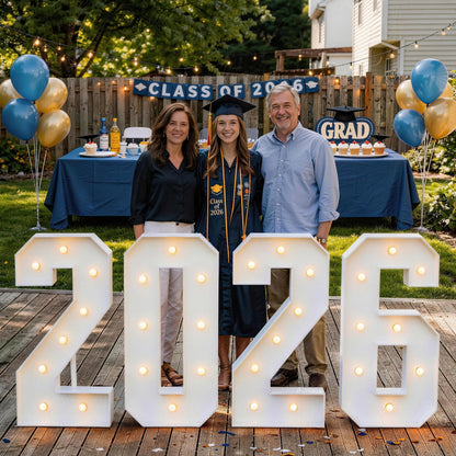 Graduation Decorations Class of 2026, 3FT Large PRE-CUT 2026 Marquee Numbers Kit for Preschool High School College Prom Party Decor